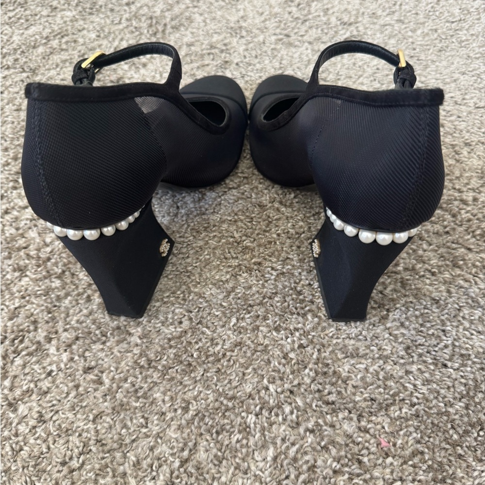 CHANEL Black Mesh Heels with Pearl Detail - Picture 3 of 4